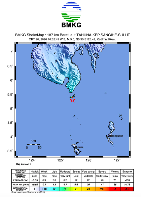 Gempa M5,0 Guncang Kepulauan Sangihe Sulut, BMKG: Tidak Berpotensi Tsunami Gempa M5,0 Guncang Kepulauan Sangihe Sulut, BMKG: Tidak Berpotensi Tsunami