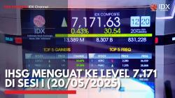 IHSG Menguat ke Level 7.171 di Sesi I (20/05/2025),(Sumber: IDX CHANNEL)