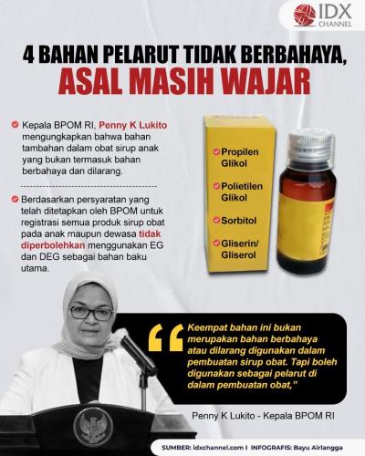 BPOM: Empat Bahan Pelarut Tidak Berbahaya, Asal Masih Wajar.