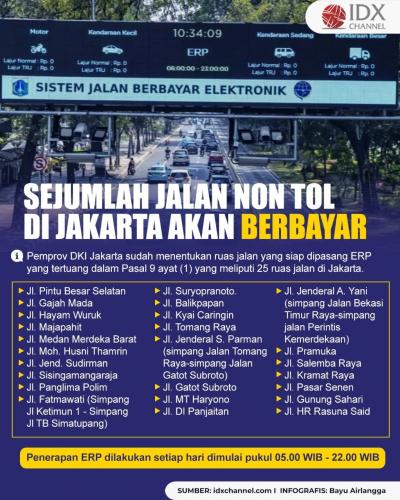 Resmi, Sejumlah Jalan Non Tol di Jakarta akan Berbayar. (Foto : Tim Digital Marketing IDX Channel)