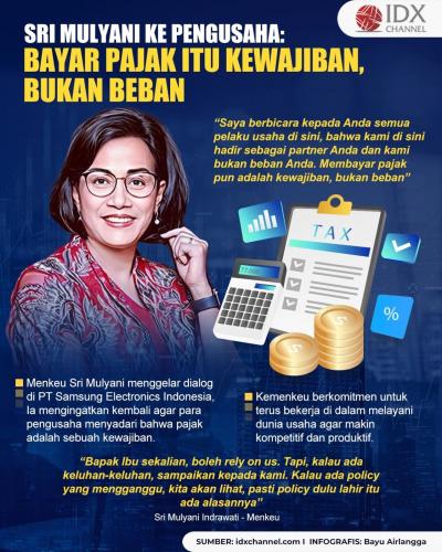 Sri Mulyani ke Pengusaha: Bayar Pajak adalah Kewajiban, Bukan Beban. (Foto : Tim Digital Marketing IDX Channel)