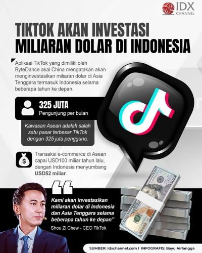 Genjot Bisnis E-Commerce di Indonesia, TikTok akan Investasi Miliaran Dolar  (Foto : Tim Digital Marketing IDX Channel)