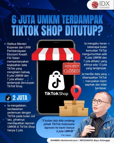 6 Juta UMKM Disebut Terdampak TikTok Shop Ditutup, KemenKopUKM Pertanyakan Keabsahan Data (Foto : Tim Digital Marketing IDX Channel)