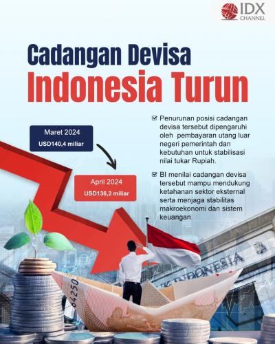 Cadangan Devisa RI Turun ke USD136,2 Miliar per April 2024 (Foto : Tim Digital Marketing IDX Channel)