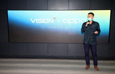 Vision+ mengumumkan kolaborasinya bersama OPPO, di Jakarta, Rabu (31/3/2021).