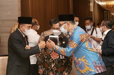 Gubernur Jawa Barat M Ridwan Kamil yang juga ketua ADPMET menghadiri forum daerah ADPMET di Medan, Sumatera Utara, Rabu (31/3/2021).