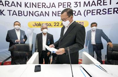 Paparan Kinerja per 31 Maret 2021 PT Bank Tabungan Negara (Persero) Tbk di Jakarta, Kamis (22/4/2021).