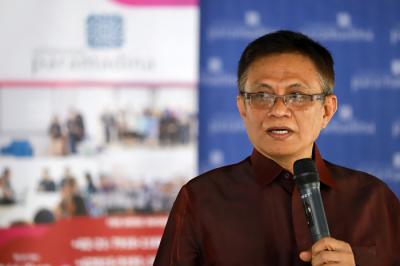Prof Dr. Didik J. Rachbini terpilih menjadi rektor Universitas Paramadina usai dilantik di Universitas Paramadina, Jakarta. Kamis (20/5/2021).