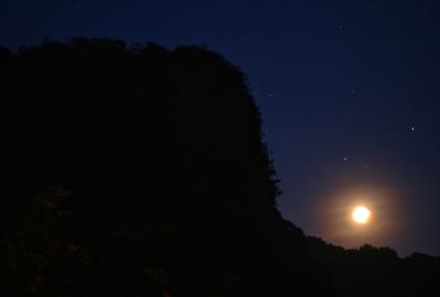 Gerhana bulan terlihat di kawasan pegunungan karst, Dusung Rammang-rammang, Kabupaten Maros, Sulawesi Selatan, Rabu (26/5/2021).