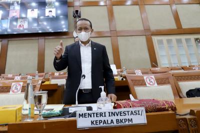 Menteri Investasi/Kepala BKPM Bahlil Lahadalia mengikuti rapat kerja dengan Komisi VI DPR di Kompleks Parlemen, Senayan, Jakarta, Selasa (8/6/2021).