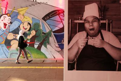 Pejalan kaki melintas di dekat pameran foto Jakpreneur Fest di Terowongan Kendal, Jakarta, Jumat (11/6/2021).