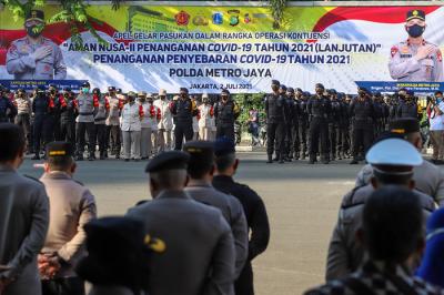 Apel Aman Nusa II Penanganan Covid-19 di Polda Metro Jaya, Jumat (2/7/2021).