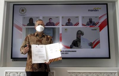 Kerja sama Kemensetneg dan Bank Mandiri di Jakarta, Kamis (15/7/2021).