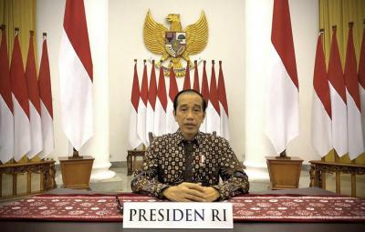 Presiden Joko Widodo memberikan pernyataan pers di Istana Kepresidenan Bogor, Jawa Barat, Selasa (20/7/2021).