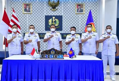 ASEAN Navy Chiefs' Meeting ke-15 Tahun 2021 melalui Video Teleconference (Vicon) di Wisma Elang Laut, Jalan Pangeran Diponegoro, Jakarta, Rabu (11/8/2021).