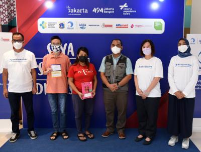Mini Sentra Danone Vaccine Center di Green Sedayu Mall, Jakarta Barat, Sabtu (14/8/2021).