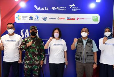 Mini Sentra Danone Vaccine Center di Green Sedayu Mall, Jakarta Barat, Sabtu (14/8/2021).