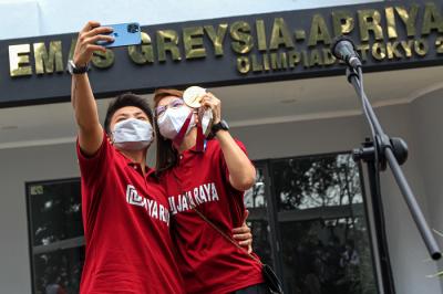 Peresmian Sasana Emas Greysia-Apriyani Rahayu di Gedung Multi Sport PPOP DKI Jakarta, Ragunan, Jakarta Selatan, Sabtu (14/8/2021).