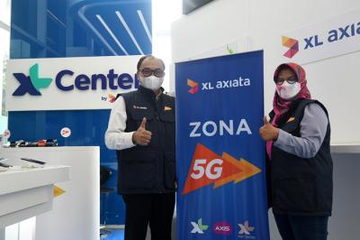 Demo layanan 5G yang tersedia di XL Center, XL Axiata Tower, Jakarta, Rabu (18/8/2021).