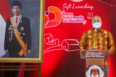 Soft Launching program Desa Peduli Pemilu dan Pemilihan di Kantor KPU RI Jakarta, Jumat (20/8/2021).