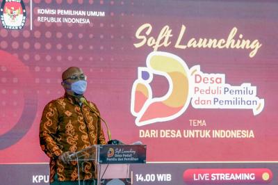 Soft Launching program Desa Peduli Pemilu dan Pemilihan di Kantor KPU RI Jakarta, Jumat (20/8/2021).
