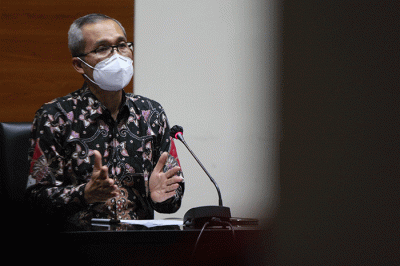 Keterangan pers tentang Capaian Kinerja bidang Penindakan selama semester I/2021 di gedung KPK, Jakarta, Selasa (24/8/2021).