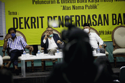 Diskusi Bedah Buku di Media Center, Kompleks Parlemen Senayan, Jakarta, Rabu (25/8/2021).