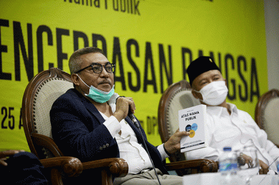 Diskusi Bedah Buku di Media Center, Kompleks Parlemen Senayan, Jakarta, Rabu (25/8/2021).