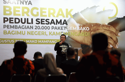 Acara Pemuda Pancasila Bergerak Peduli Sesama di Mako Kafe, Jakarta, Sabtu (28/8/2021).