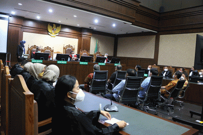 Sidang lanjutan mantan dirut PT Asabri di Pengadilan Tipikor, Jakarta, Senin (30/8/2021).