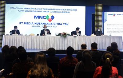 Rapat Umum Pemegang Saham Tahunan Tahun Buku 2020 dan Rapat Umum Pemegang Saham Luar Biasa PT Media Nusantara Citra Tbk di Jakarta, Selasa (31/8/2020).