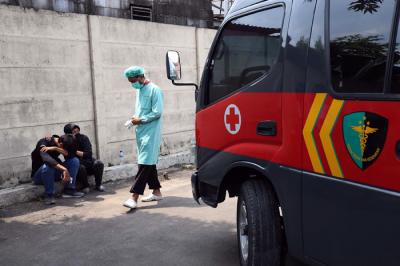 Puluhan jenazah Lapas Tangerang saat diidentifikasi di RSUD Kabupaten Tangerang, Banten, Rabu (8/9/2021).
