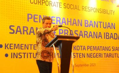 Penyerahan bantuan CSR sarana dan prasarana ibadah di Medan, Sumatera Utara, Kamis (16/9/2021).