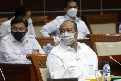 Wakil Kepala BIN Letjen Teddy Lhaksmana Widya Kusuma saat rapat kerja dengan Komisi I DPR di Kompleks Parlemen, Senayan, Jakarta, Kamis (23/9/2021).