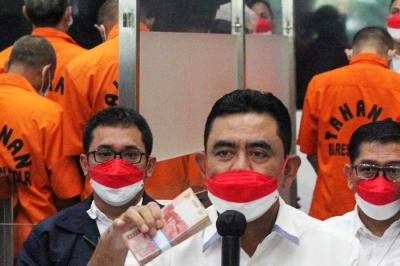 Rilis pengungkapan kejahatan uang palsu di Bareskrim Mabes Polri, Jakarta, Kamis (23/9/2021).