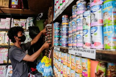 Pedagang menunjukan kucing dagangannya di Pasar Barito, Jakarta Selatan, Sabtu (25/9/2021).