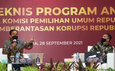 Pelaksanaan bimbingan teknis program antikorupsi, kerjasama KPU dengan KPK di Jakarta, Selasa (28/9/2021).