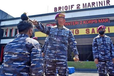 Kenaikan Pangkat Perwira Pertama Brigif 2 Marinir periode 1 Oktober 2021, di Sidoarjo, Jawa Timur, Jumat (1/10/2021).