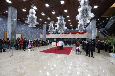 Jenazah Sabam Sirait disemayamkan di Gedung Nusantara, Kompleks Parlemen, Senayan, Jakarta, Minggu (3/10/2021).