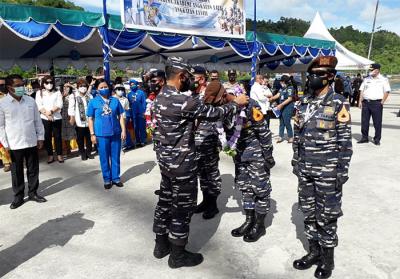 Kedatangan Kapal Republik Indonesia (KRI) Bima Suci-945 di Pelabuhan Baru Telukdalam Kabupaten Nias Selatan yang membawa 88 Taruna/Taruni Akademi Angkatan Laut.