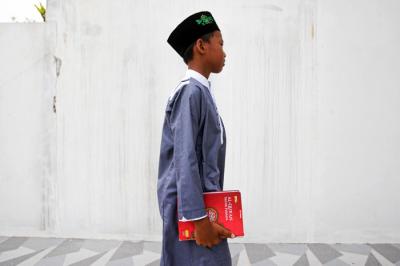Sejumlah anak-anak antusias ikuti pengajian di Masjid Al-Majid, Bukit Kemuning, Lampung Utara, Jumat (15/10/2021).