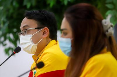 Keterangan pers terkait rangkaian HUT ke-57 Partai Golkar dengan tema Bersatu untuk Menang di Jakarta, Senin (18/10/2021).