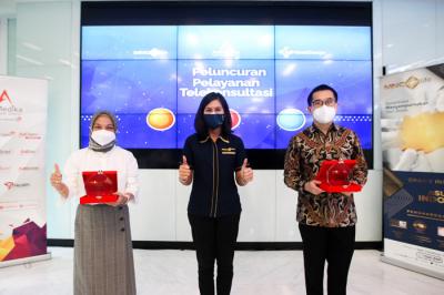 Peluncuran pelayanan telekonsultasi di Lobby Gedung MNC Financial Center, Kebon Sirih, Jakarta Pusat, Senin (18/10/2021).