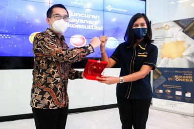 Peluncuran pelayanan telekonsultasi di Lobby Gedung MNC Financial Center, Kebon Sirih, Jakarta Pusat, Senin (18/10/2021).
