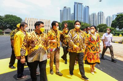 Tasyakuran HUT Ke-57 Partai Golkar di Kantor DPP Partai Golkar, Jakarta, Rabu (20/10/2021).