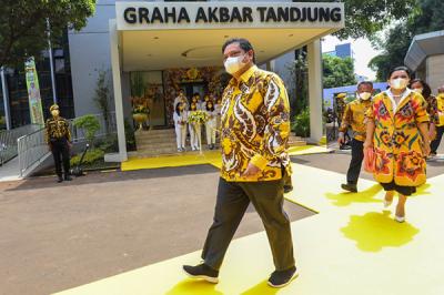 Tasyakuran HUT Ke-57 Partai Golkar di Kantor DPP Partai Golkar, Jakarta, Rabu (20/10/2021).