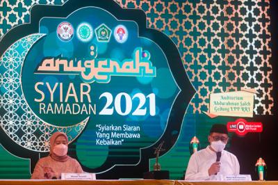 Jumpa pers Anugerah Syiar Ramadan 2021 di Gedung LPP RRI, Jakarta Pusat, Jumat (22/10/2021).