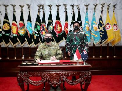 Panglima TNI Marsekal TNI Hadi Tjahjanto menerima Kunjungan Kehormatan Panglima Angkatan Bersenjata (Pangab) Australia Jenderal Angus John Campbell, AO, DSC.