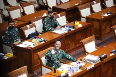 Calon Panglima TNI Jenderal Andika Perkasa saat menjalani uji kelayakan dan kepatutan dengan Komisi I DPR RI di Kompleks Parlemen, Jakarta, Sabtu (6/11/2021).