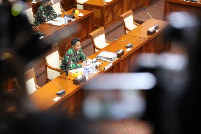 Calon Panglima TNI Jenderal Andika Perkasa saat menjalani uji kelayakan dan kepatutan dengan Komisi I DPR RI di Kompleks Parlemen, Jakarta, Sabtu (6/11/2021).